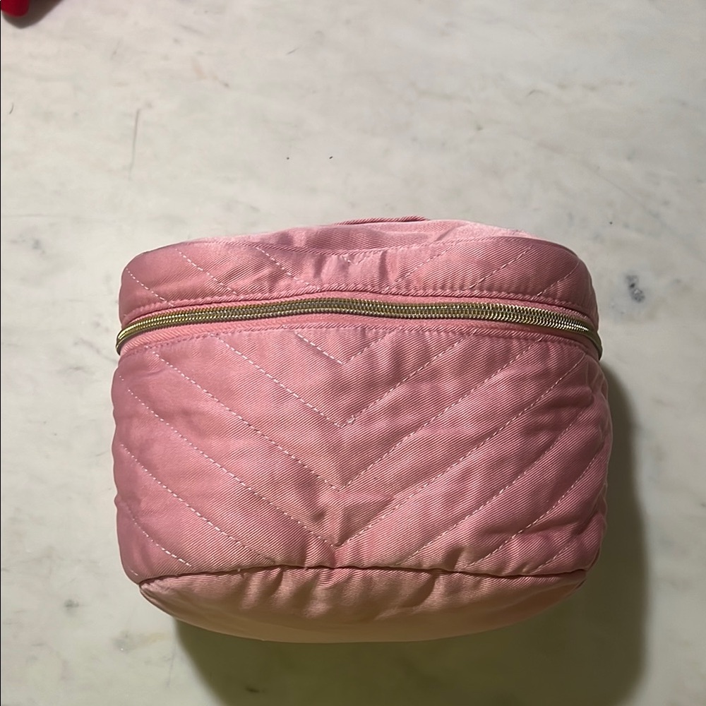 Pink Quilted Cosmetic Bag with Zipper Closure